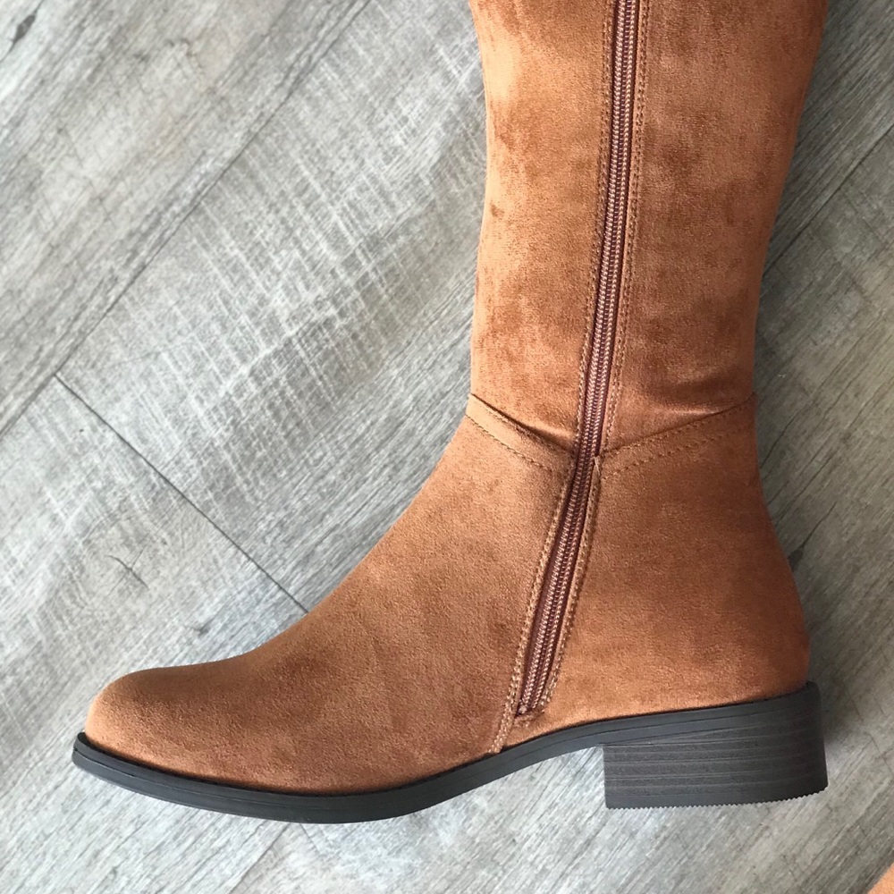 TRIXI Tan Suede Knee High Stacked Heel Riding Boot - Picture 4 of 8